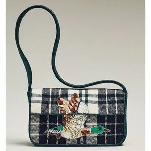 Anthropologie The Fiona Beaded Shoulder Bag Animal Edition Duck Plaid Green